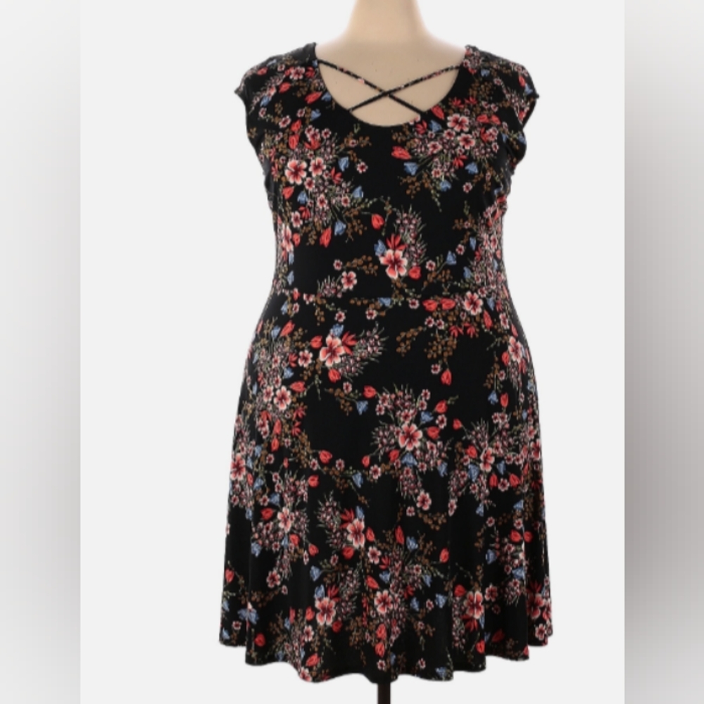 Meri Skye Floral Dress- 3X- Black- NWT